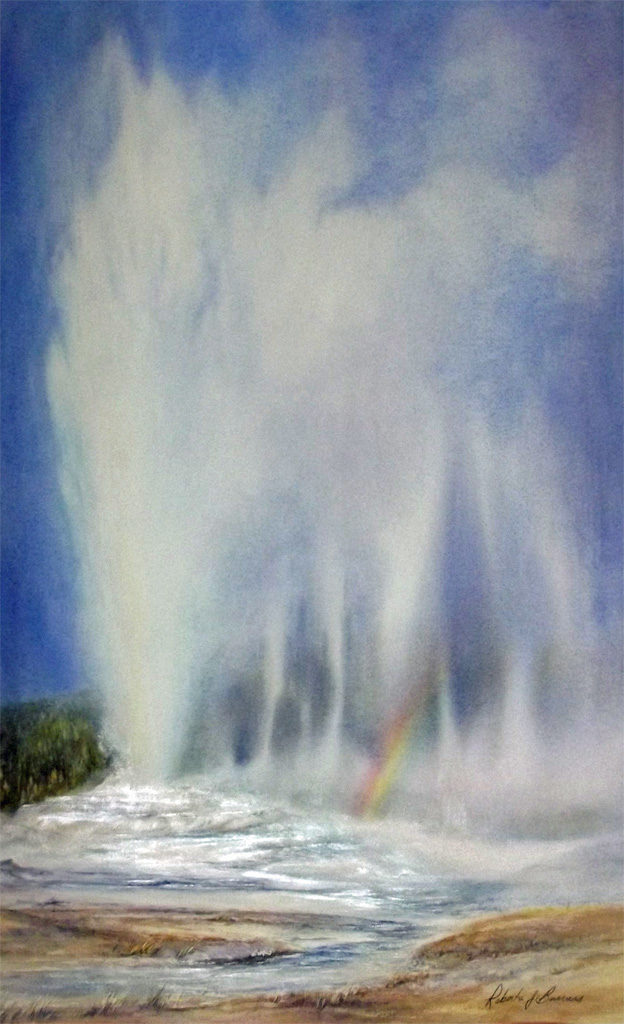 Yellowstones Old Faithful Watercolor Painting by Roberta Burruss