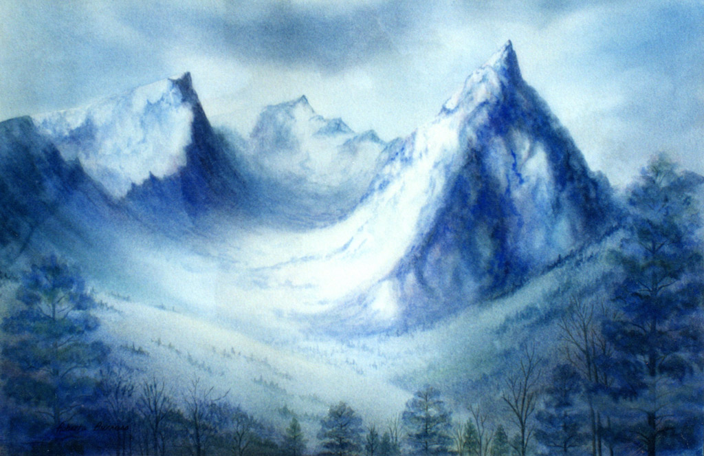 Trapper Peak Watercolor Painting by Roberta Burruss