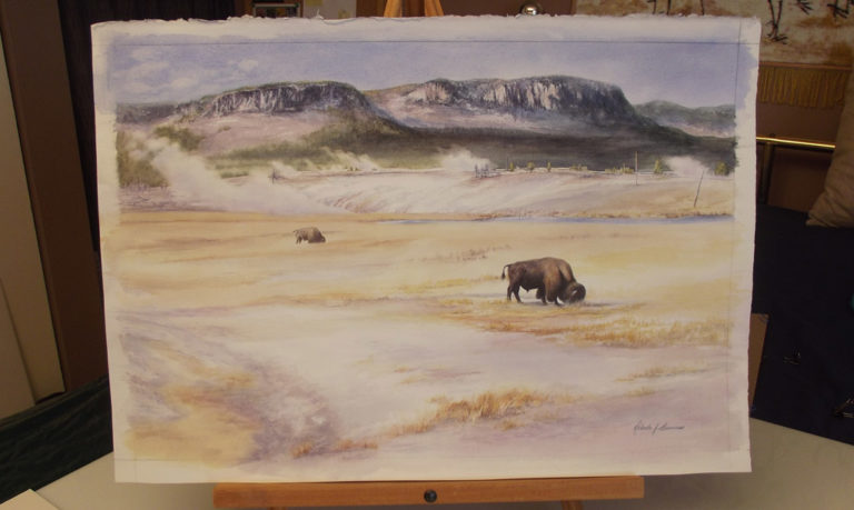 Yellowstone Bison Watercolor Painting