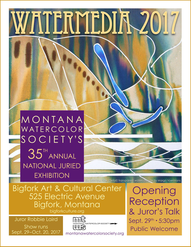 Watermedia 2017 Poster featuring Roberta's "Mountain Mist" painting.